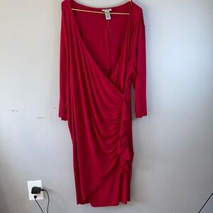 Fashion Nova Red Draped Long Sleeve Dress